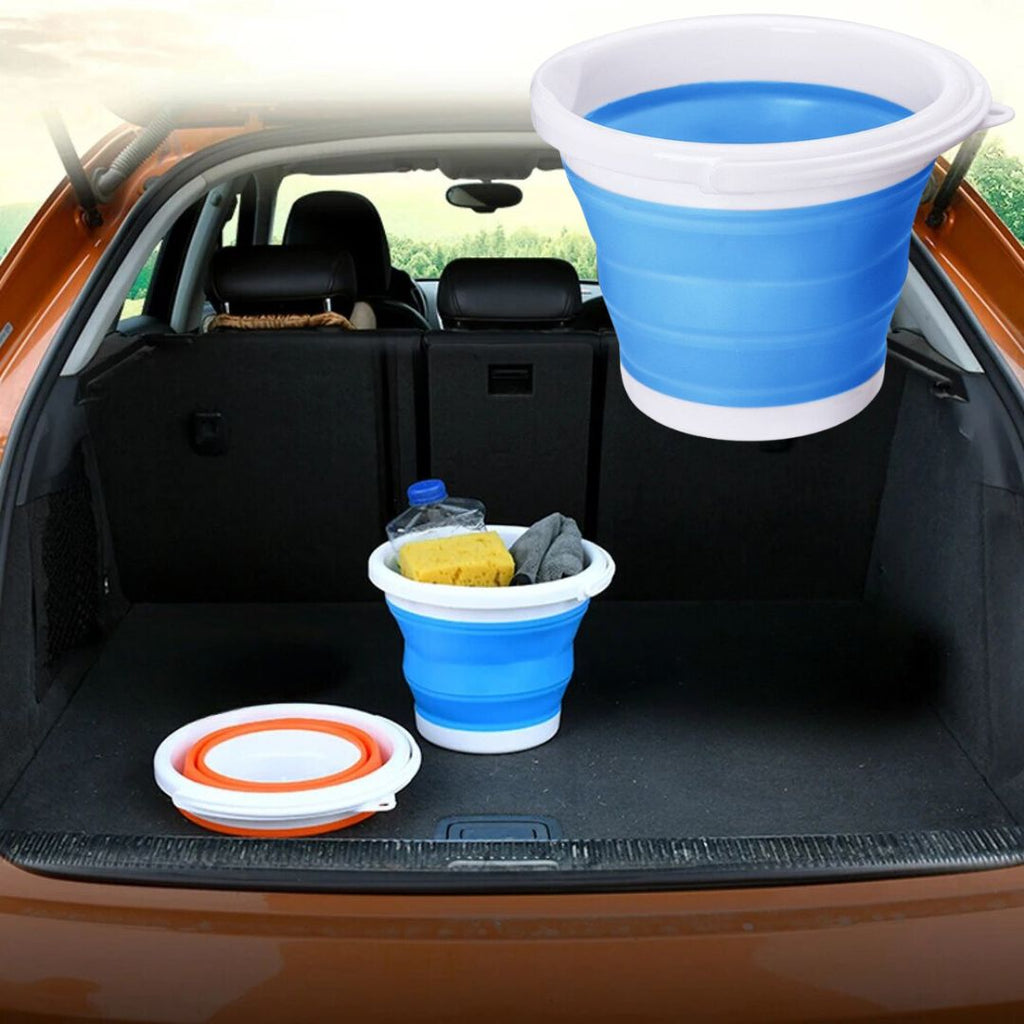 Balde de silicone azul expansível dobrável ideal para organização e limpeza de carro automóvel