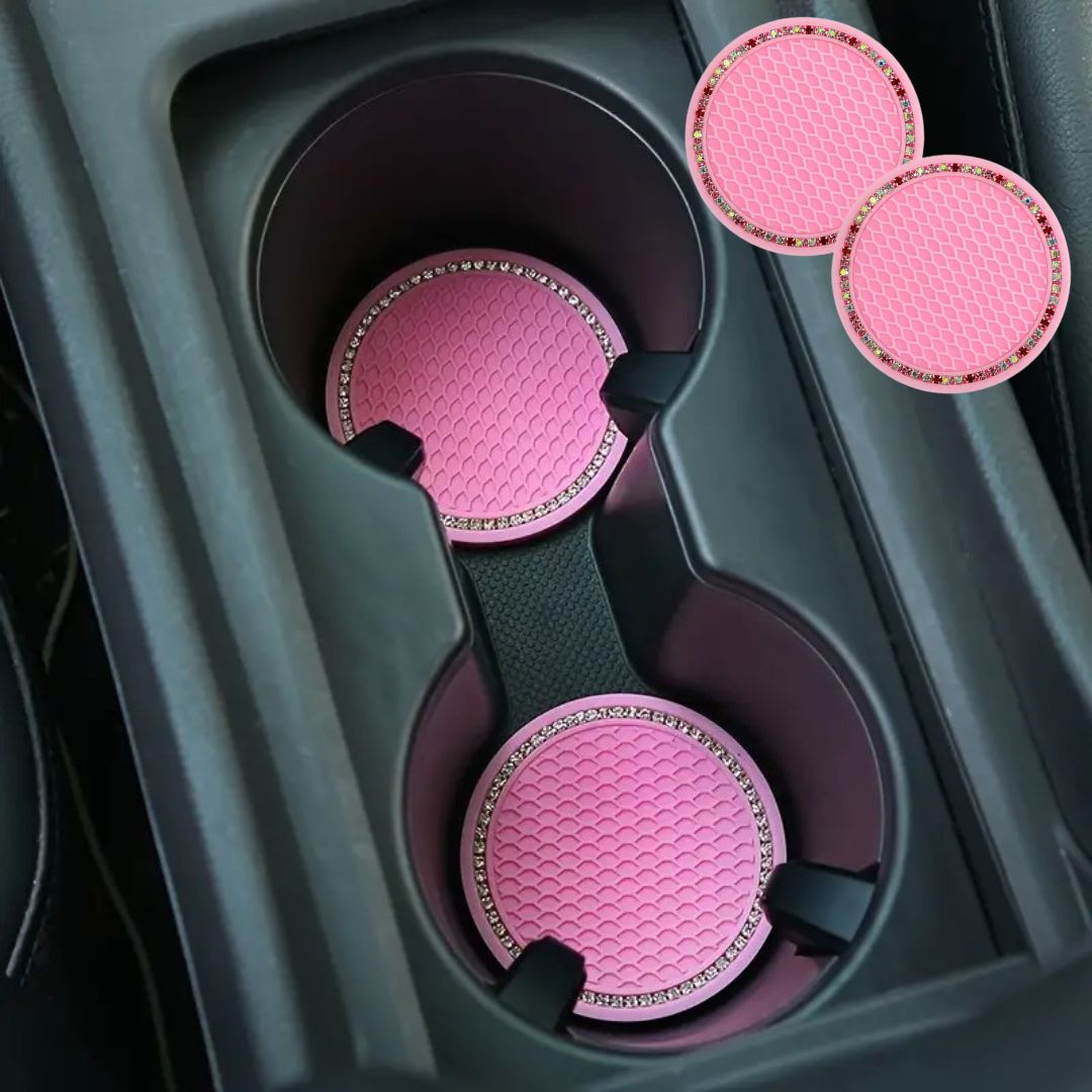 Base antiderrapante rosa para porta-copos de carro, com textura e decoração removível automóvel