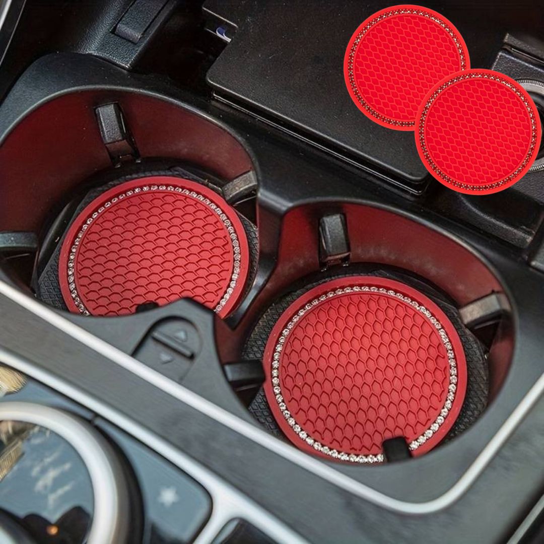 Porta-copos de borracha vermelha antiderrapante para carro, com borda decorativa automóvel