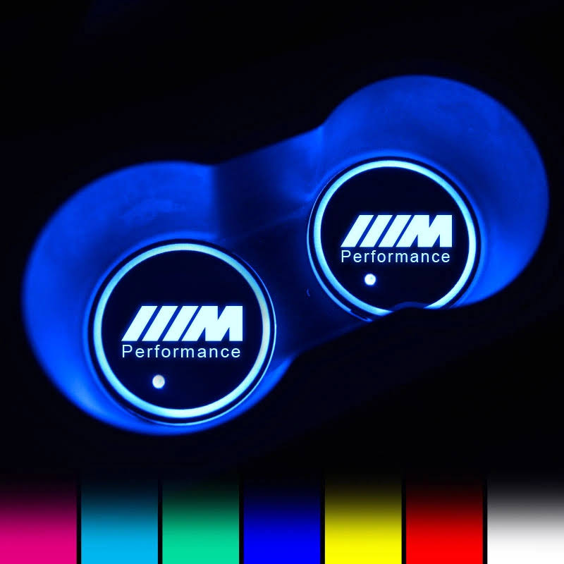 Base de Copos LED Com Logótipo Acessório Automóvel Carro BMW M Perfromance