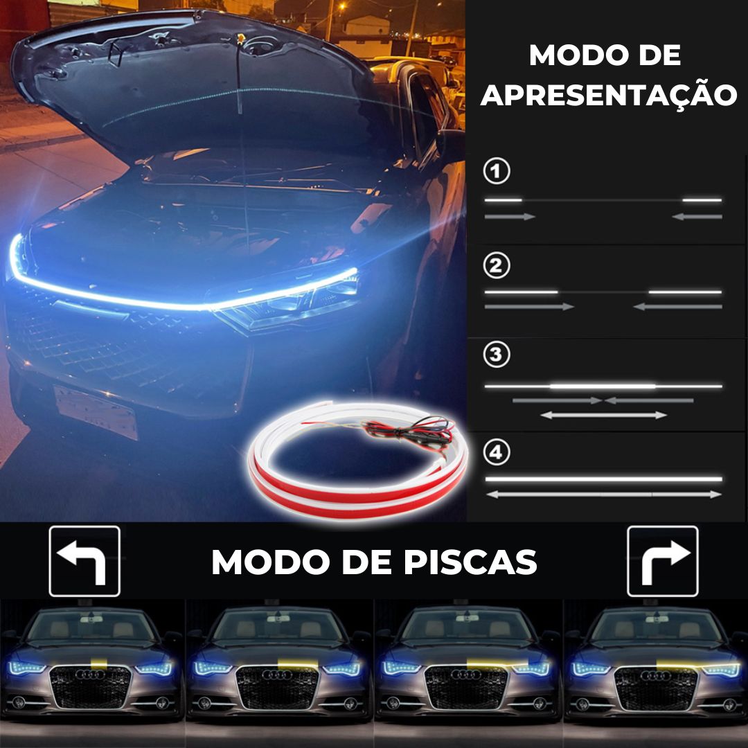 modos de apresentação do DRL Led Capô com Pisca Dinâmico, com diversas modalidade de apresentação e mudanças de direção