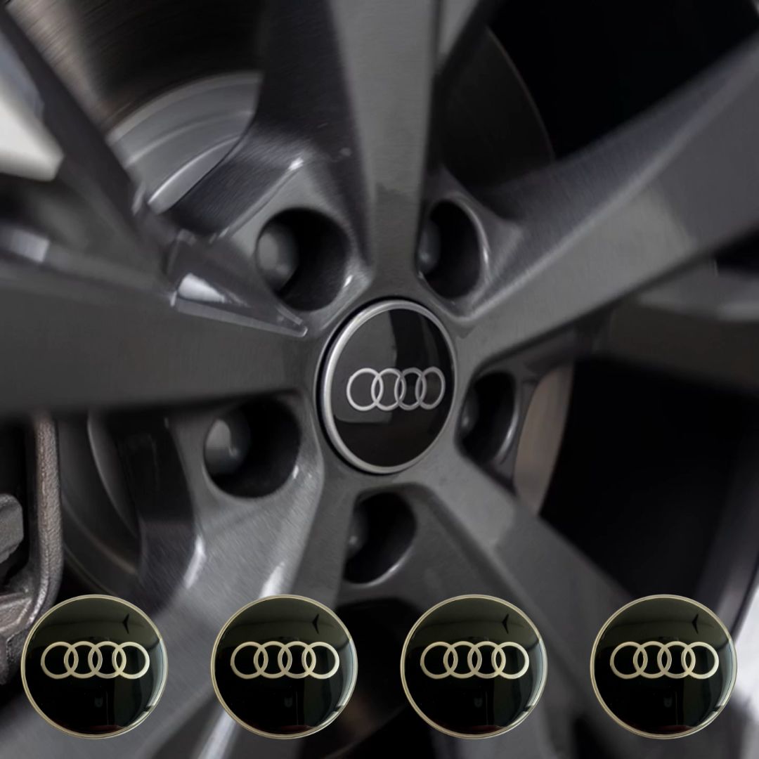 Emblemas de Centro de Jantes para pneu com marca automóvel audi em preto e prateado e dourado personalização roda