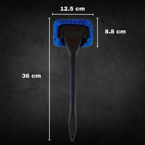 Medidas e dimensões da Esponja de Microfibra com Cabo para limpeza dos vidros para-brisas e painel tablier do automóvel, com um comprimento ideal para um alcance ampliado