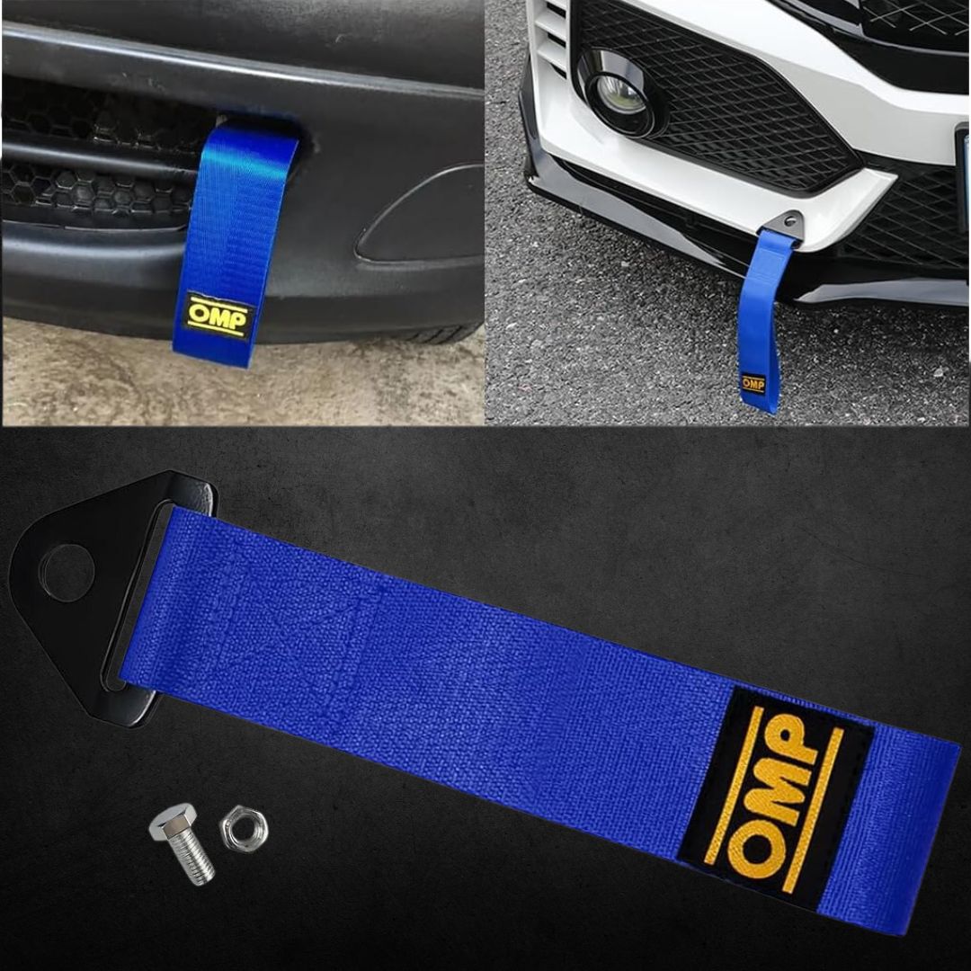 Fita Decorativa para Reboque JDM OMP azul temático japão gancho personalização carro automóvel