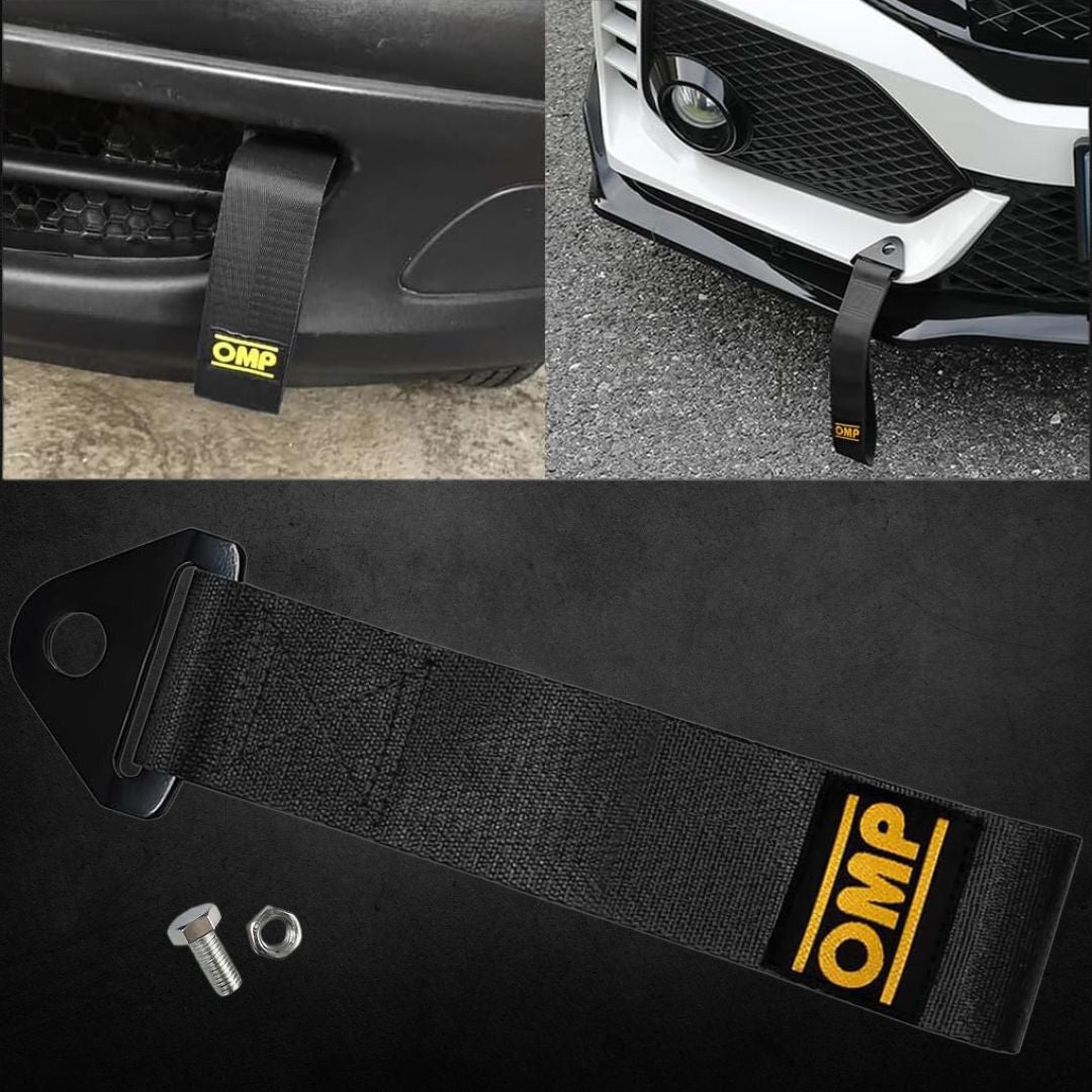 Fita Decorativa para Reboque JDM OMP preto temático japão gancho personalização carro automóvel