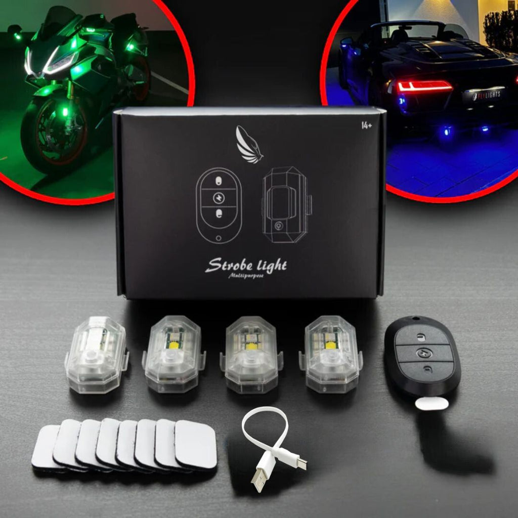 kit de luzes com controlo remoto e carregamento usb para o exterior do carro automóvel tuning com cor branco, vermelho e azul