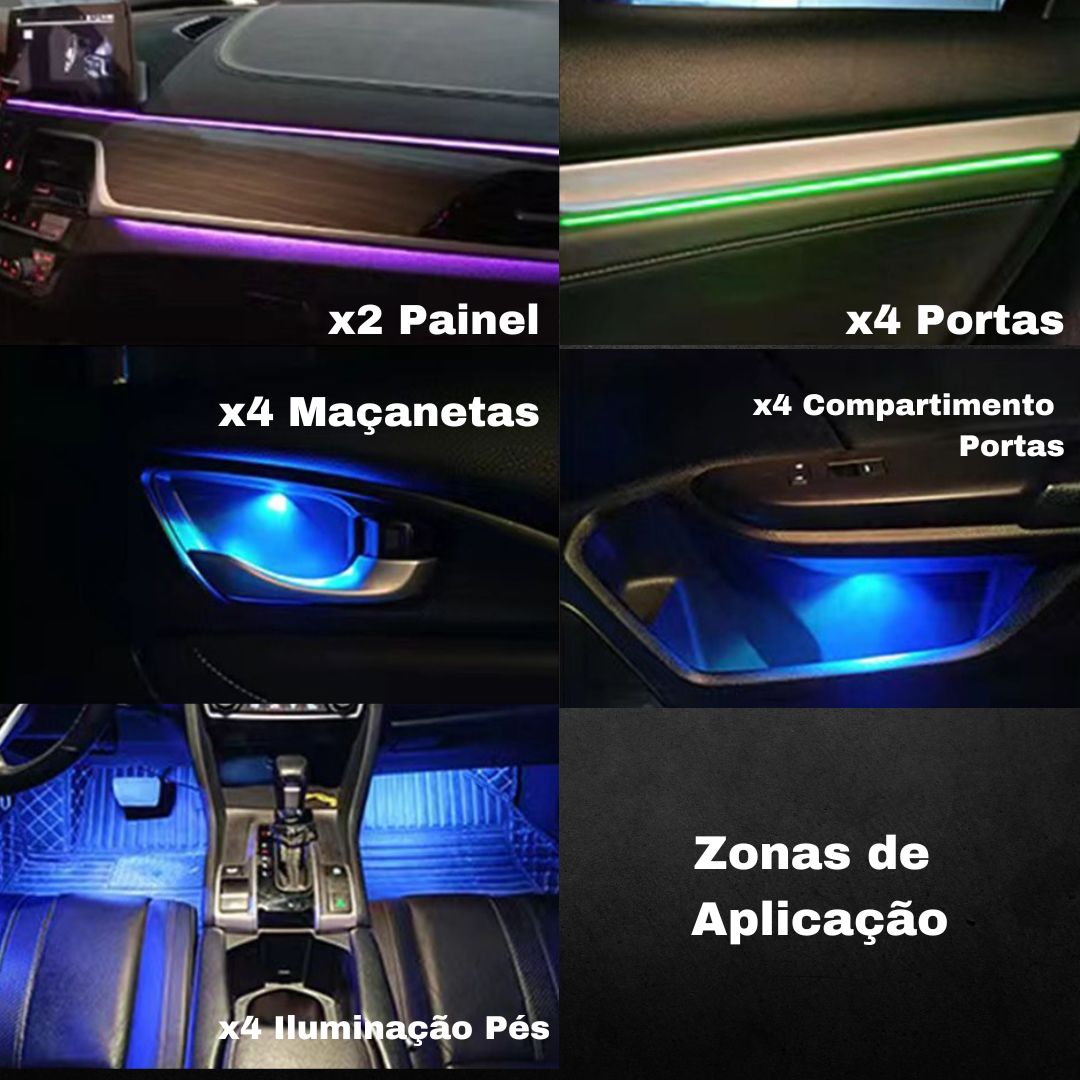 Led Acrílico 18 em 1 ideal para interior tablier portas do carro com várias cores rgb e controlo smartphone telemóvel