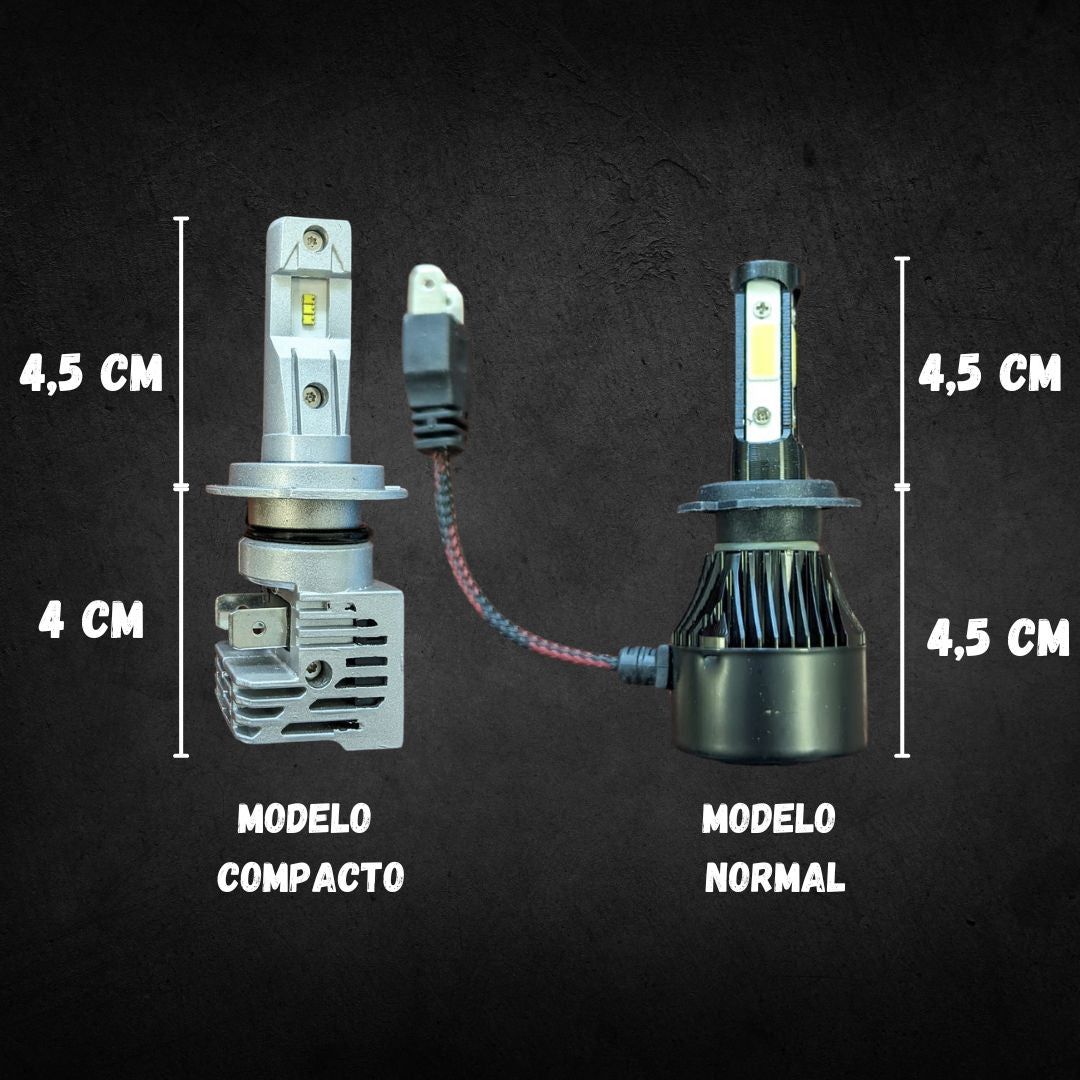 Lâmpadas LED para faróis comparação entre modelos compactos e normal para automóvel carro