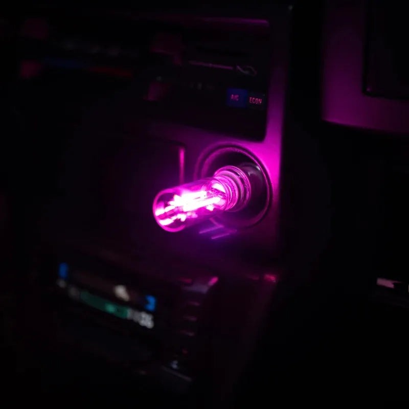 luz ambiente retro usb várias cores roxo com controlo touch no interior do carro automóvel