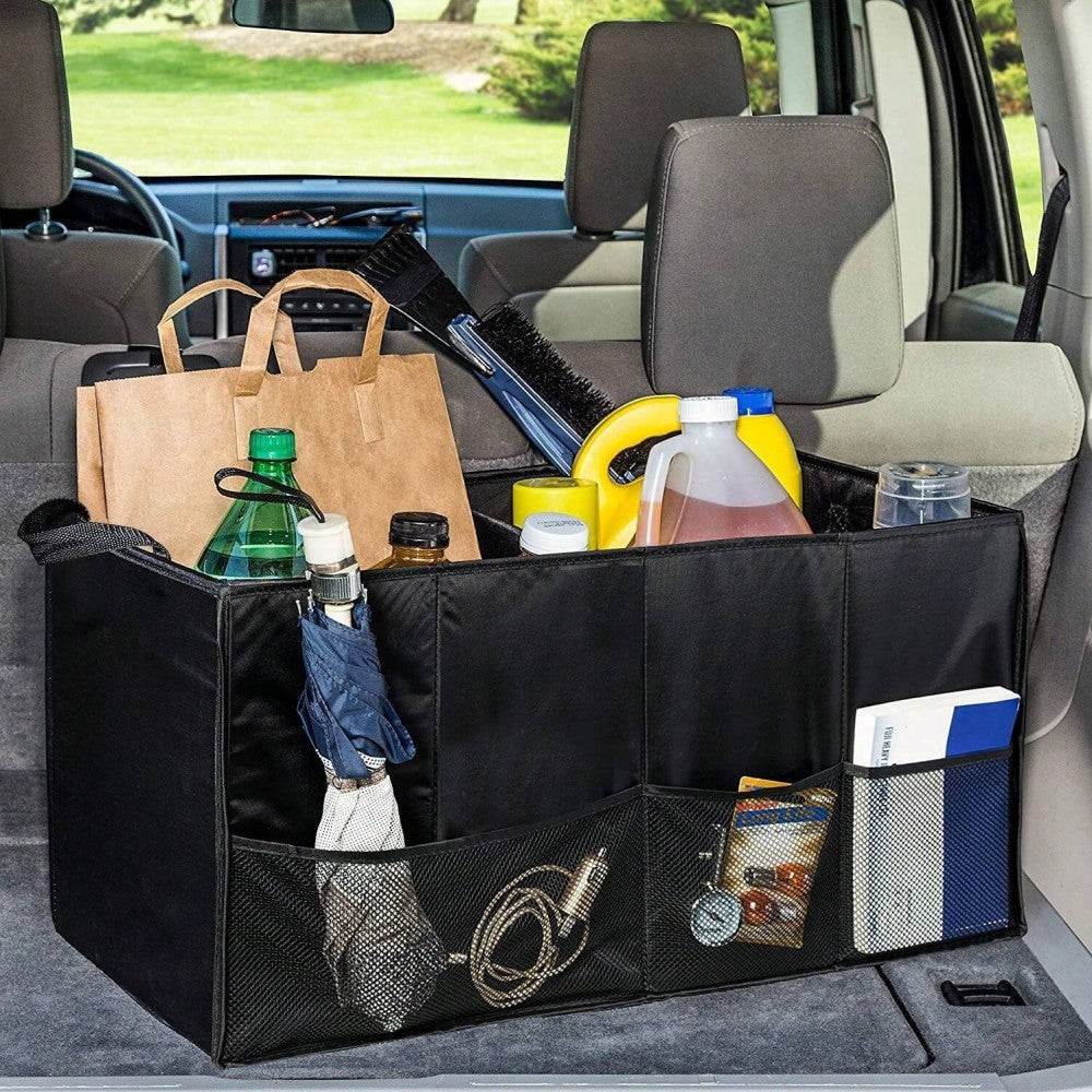 Organizador Porta-Malas Dobrável para manter o carro arrumado, design inteligente e retrátil com bolsas externas e arrumação extra