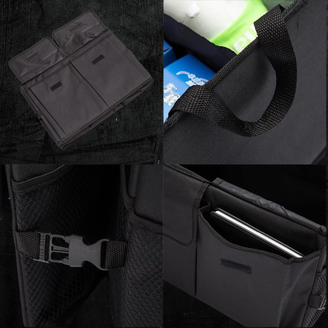 Organizador Porta-Malas Dobrável detalhes dos encaixes, bolsas e alças com um design inteligente para máxima utilidade