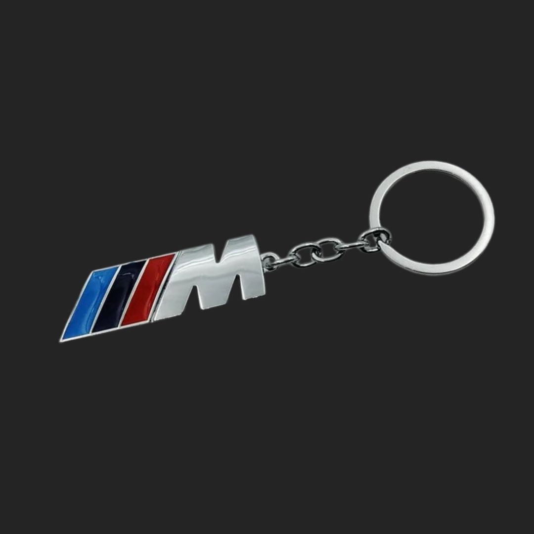 Porta-Chaves com o logótipo e marca bmw m performance em azul, cinzento e vermelho, ideal para amantes e fãs de carros automóvel