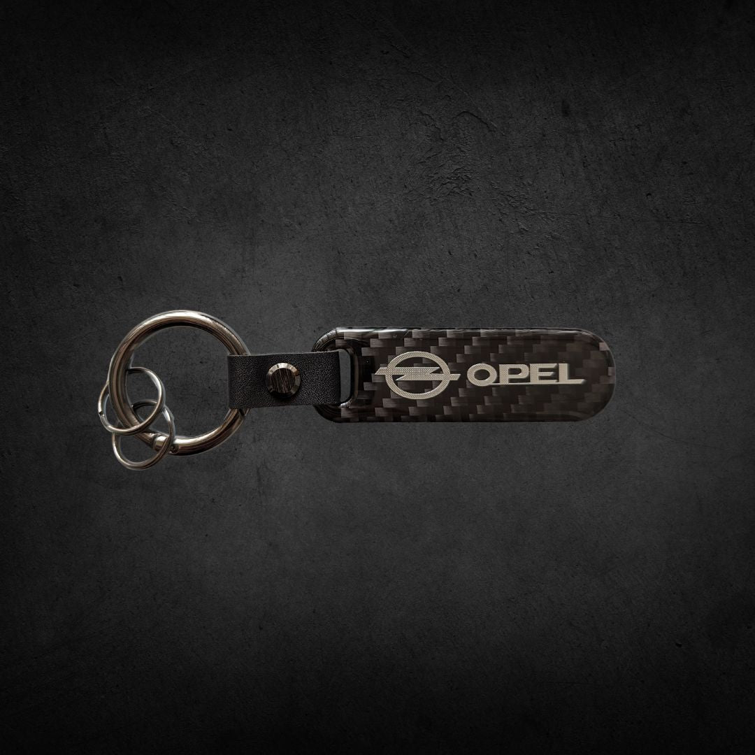 Porta Chaves com Logótipo do carro em carbono da marca opel automóvel preto com argola