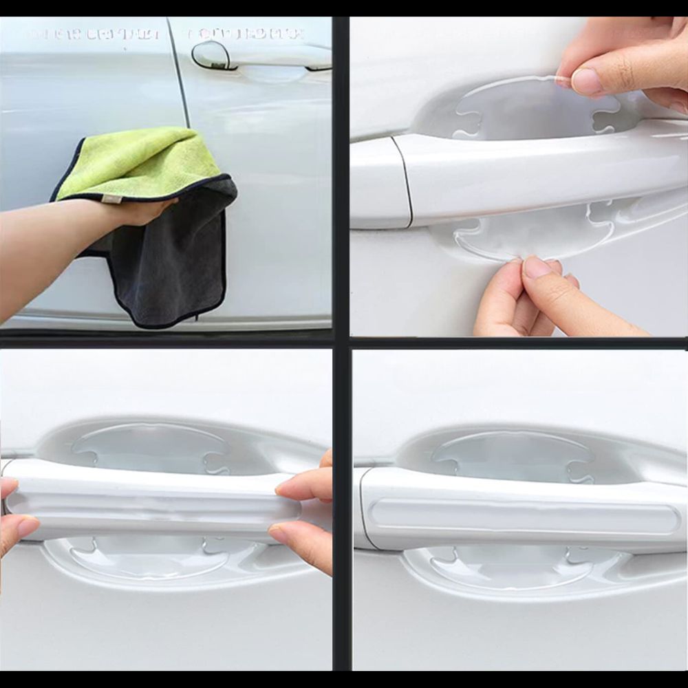 Processo de aplicação e instalão da película de proteção anti-riscos em gel no puxador do carro