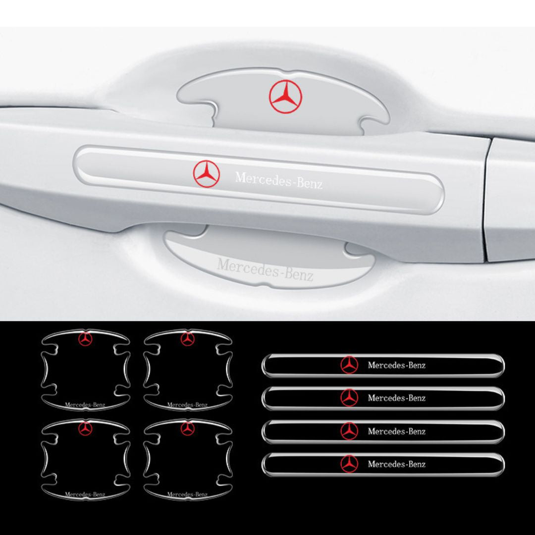 Proteção Anti-Riscos com Logótipo em Gel para os puxadores de porta transparentes com a marca mercedes benz para carro automóvel