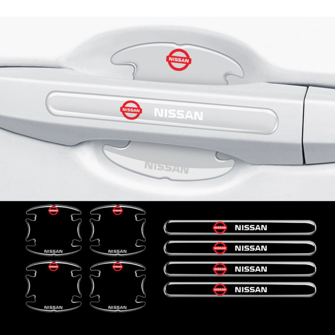 Proteção Anti-Riscos com Logótipo em Gel para os puxadores de porta transparentes com a marca nissan para carro automóvel