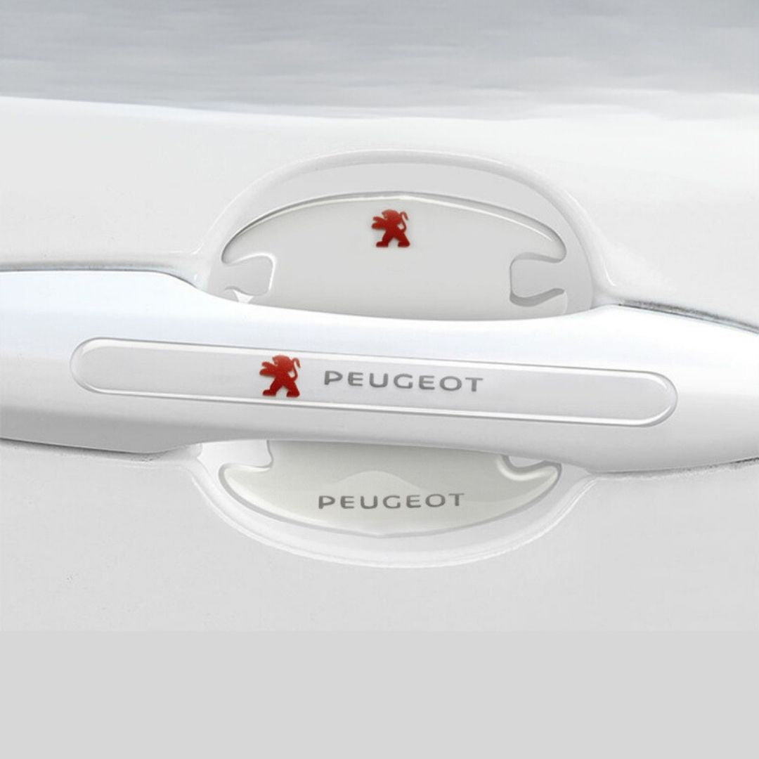 Proteção Anti-Riscos com Logótipo em Gel para os puxadores de porta transparentes com a marca peugeot para carro automóvel