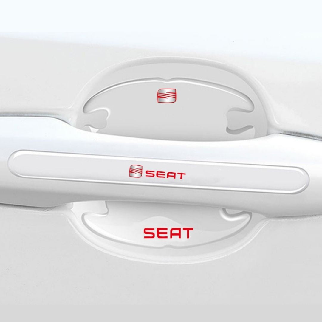 Proteção Anti-Riscos com Logótipo em Gel para os puxadores de porta transparentes com a marca Seat para carro automóvel