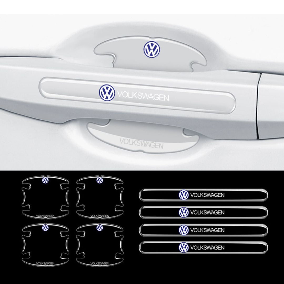 Proteção Anti-Riscos com Logótipo em Gel para os puxadores de porta transparentes com a marca volkswagen para carro automóvel