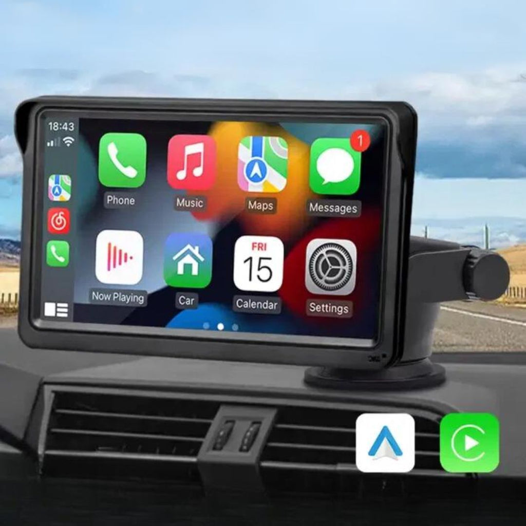 Auto Rádio Portátil para carro com ecrã tátil touch integração automática de apps e ligação rápida e screen mirroring música gps