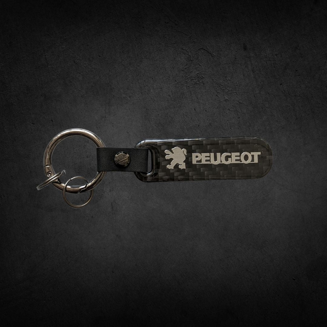 Porta Chaves com Logótipo do carro em carbono da marca peugeot automóvel preto com argola