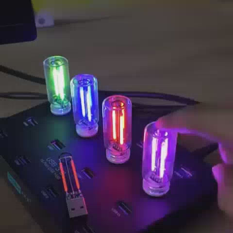 vídeo de como usar a luz ambiente retro usb várias cores vermelho. azul, branco, roxo e verde com controlo touch