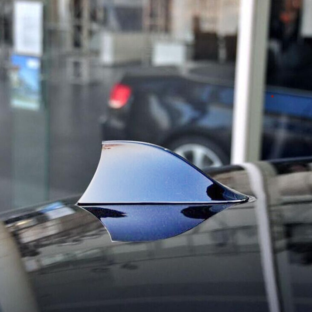 Antena de rádio FM azul brilhante estilo barbatana de tubarão, acessório estiloso para carro automóvel