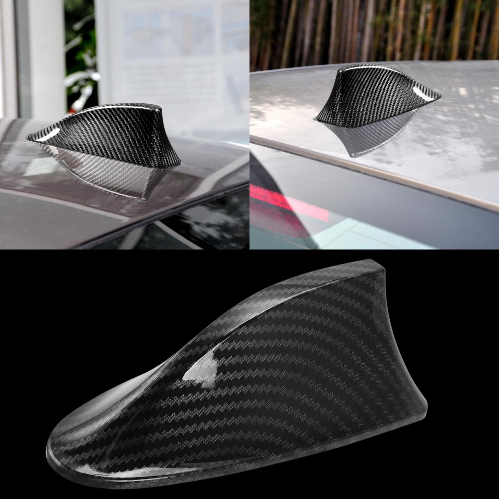 Antena de rádio estilo barbatana de tubarão com efeito fibra de carbono para sinal FM carro automóvel