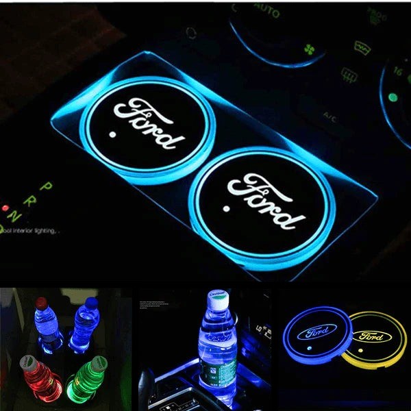 Base de Copos LED Com Logótipo Acessório Iluminação Automóvel Carro Ford