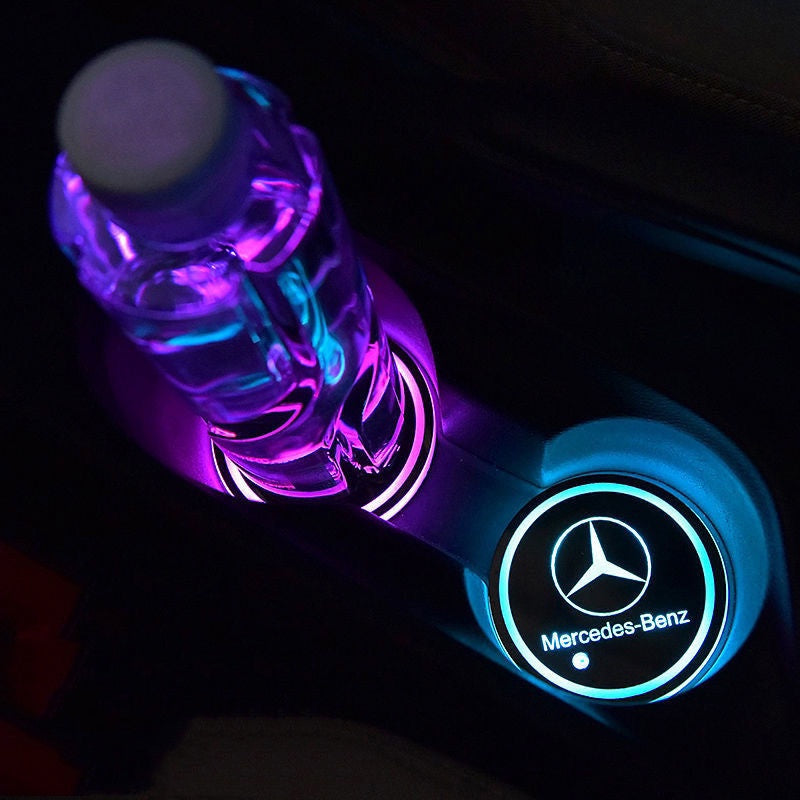 Base de Copos LED Com Logótipo Acessório Iluminação Automóvel Carro Mercedes Benz