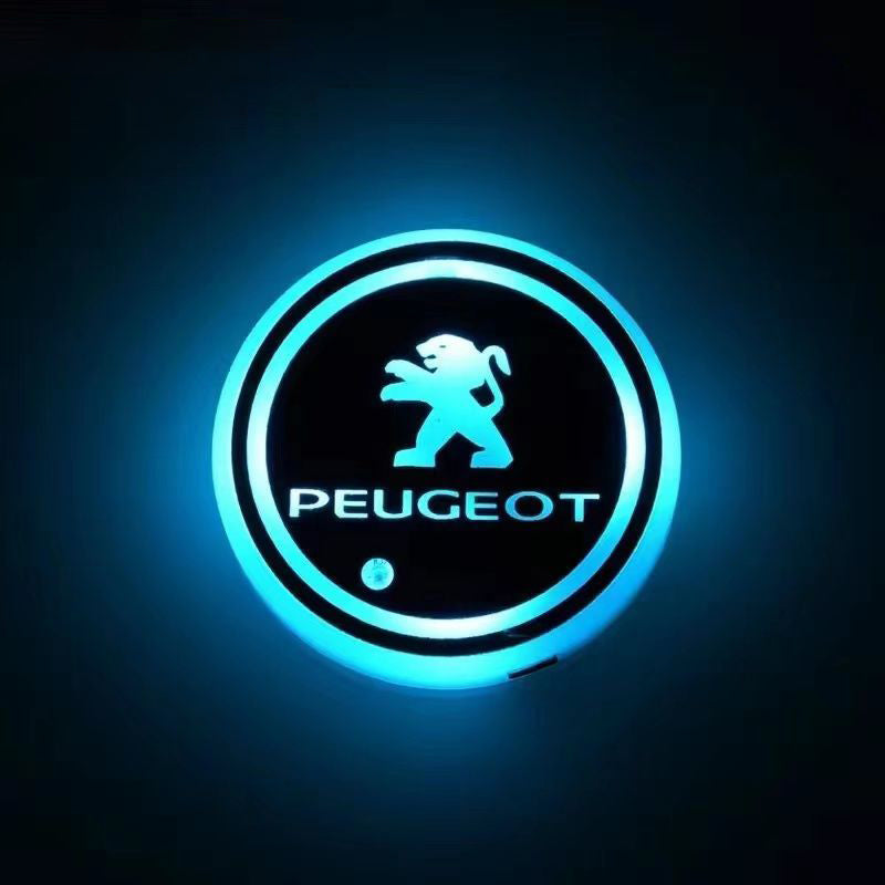 Base de Copos LED Com Logótipo Acessório Iluminação Automóvel Carro Peugeot