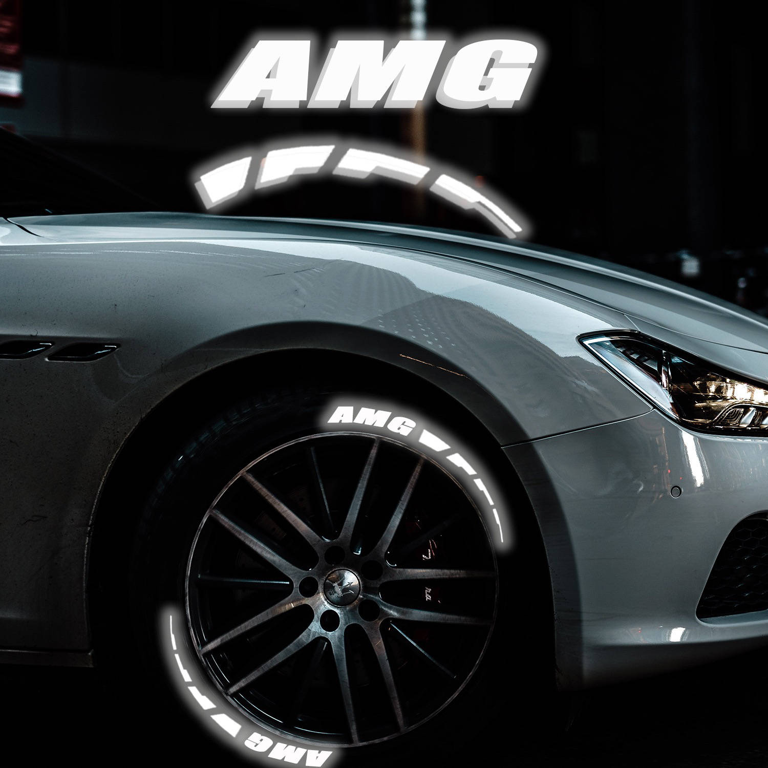Decoração Refletiva para pneus com a palavra amg para mercedes personalização vistosa e luminosa para a roda do carro