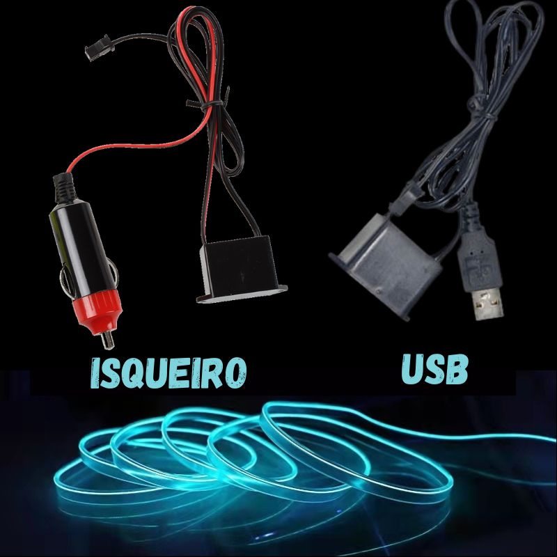 Fio Néon Flexível para Carro Automóvel Ligações Isqueiro USB