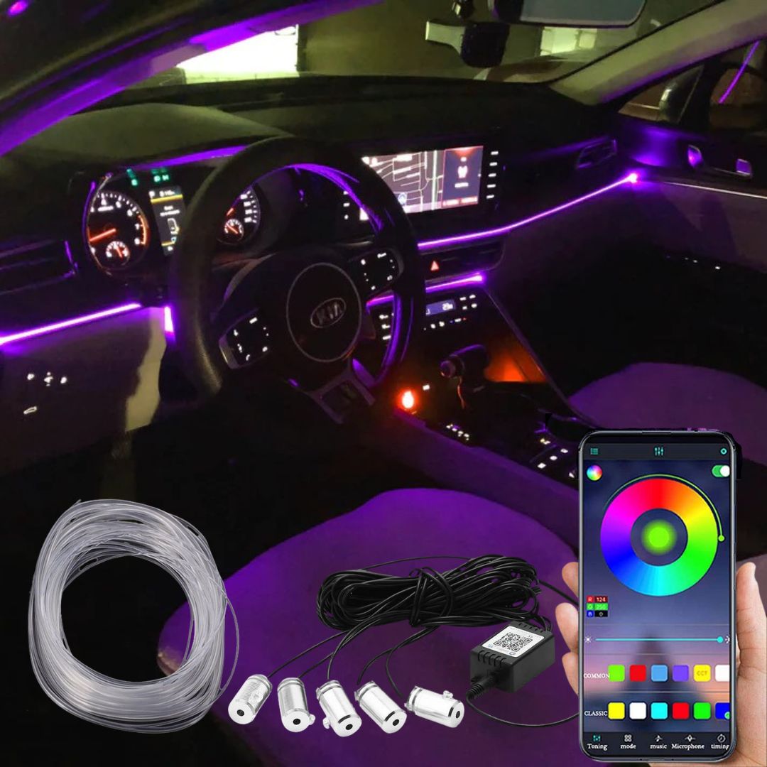 Fita Néon RGB Iluminação Interior Carro Automóvel Controlado por APP