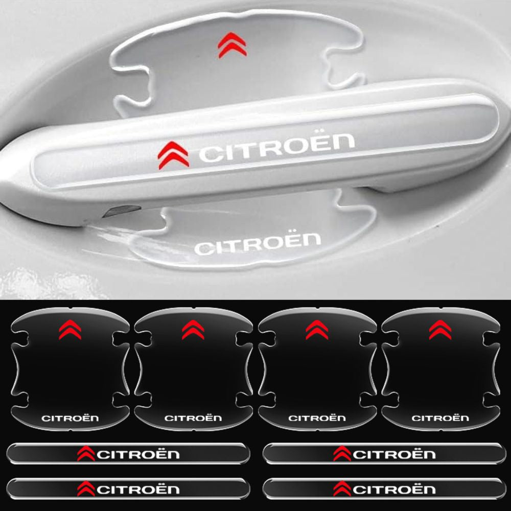 Proteção Anti-Riscos com Logótipo em Gel para os puxadores de porta transparentes com a marca citroen para carro automóvel