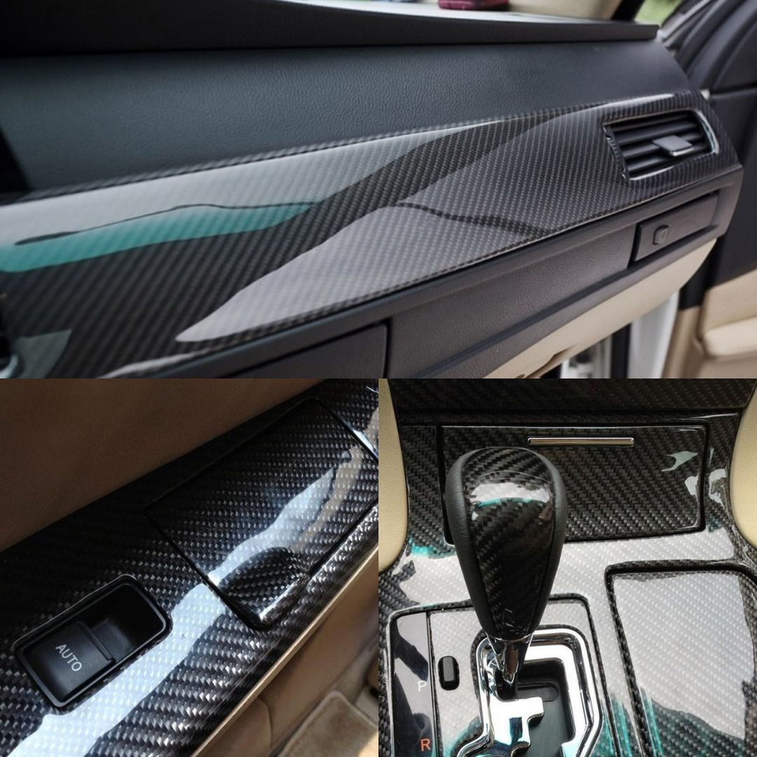 Rolo Fibra de Carbono 6D personalização de interior exemplos de finalização