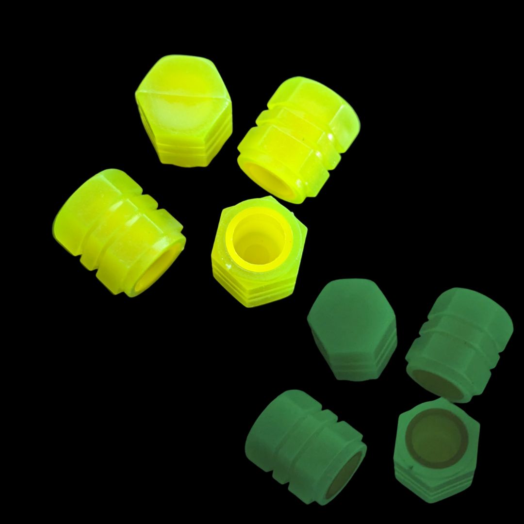 Tampas Luminosas para as Válvulas que brilham no escuro na cor amarelo