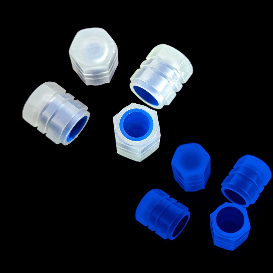 Tampas Luminosas para as Válvulas que brilham no escuro na cor azul
