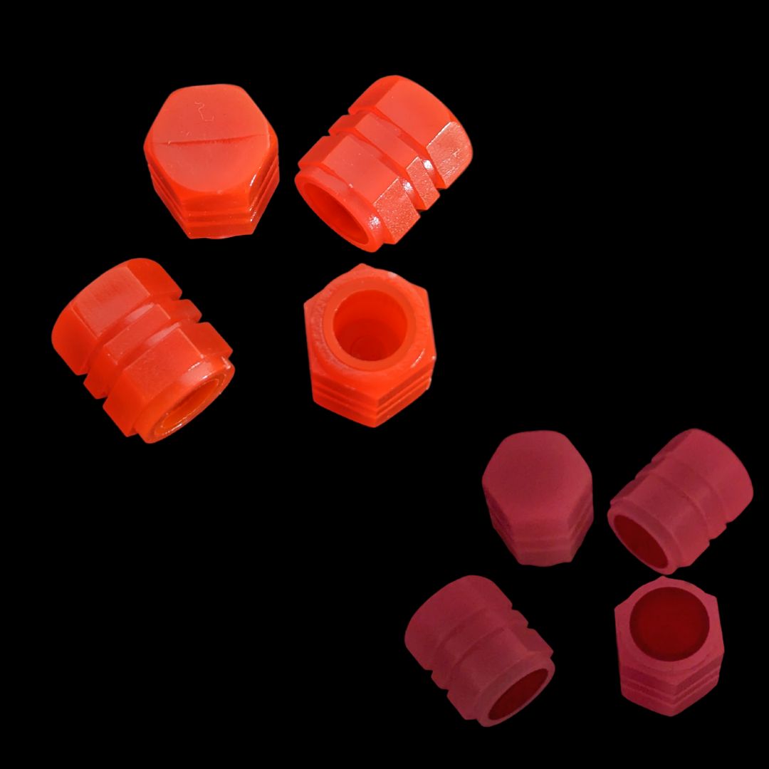 Tampas Luminosas para as Válvulas que brilham no escuro na cor vermelho