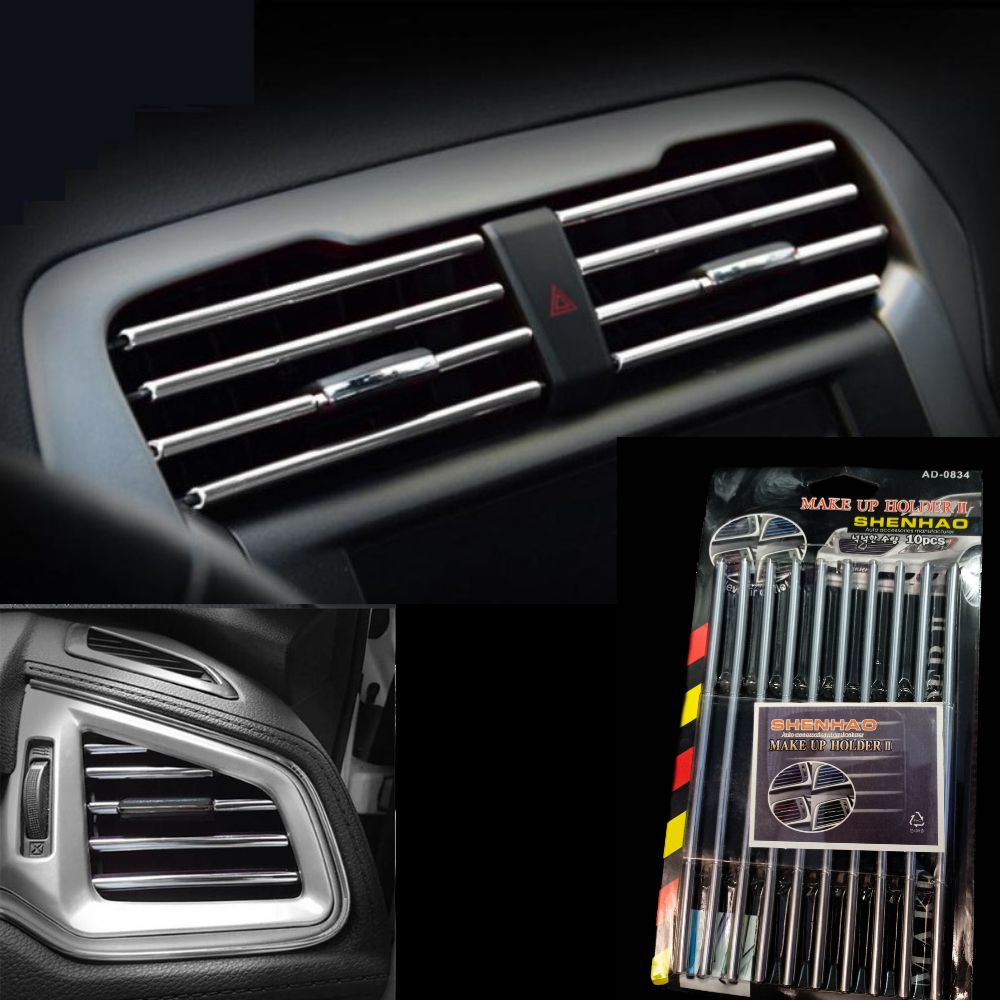 Faixas tiras decorativas prateadas para grelha de ventilação do carro, realçando a estética interior do veículo com um acabamento metálico elegante para automóvel