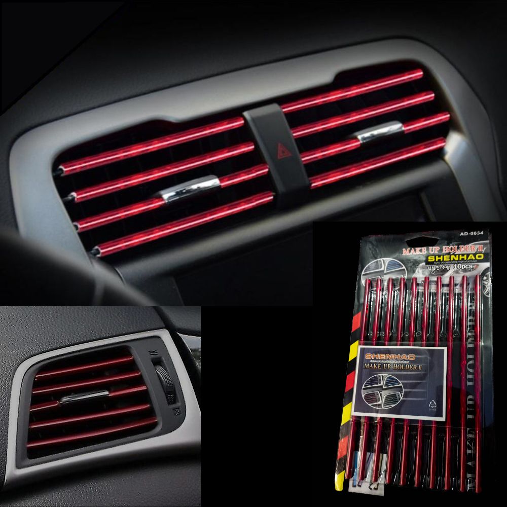 Faixas tiras decorativas na cor vermelho para grelha de ventilação do carro personalização e customização automóvel