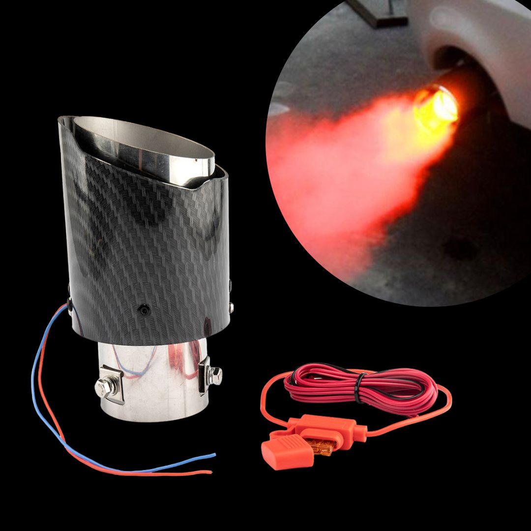 Tubo Escape LED efeito de fumo colorido acabamento em Fibra de Carbono