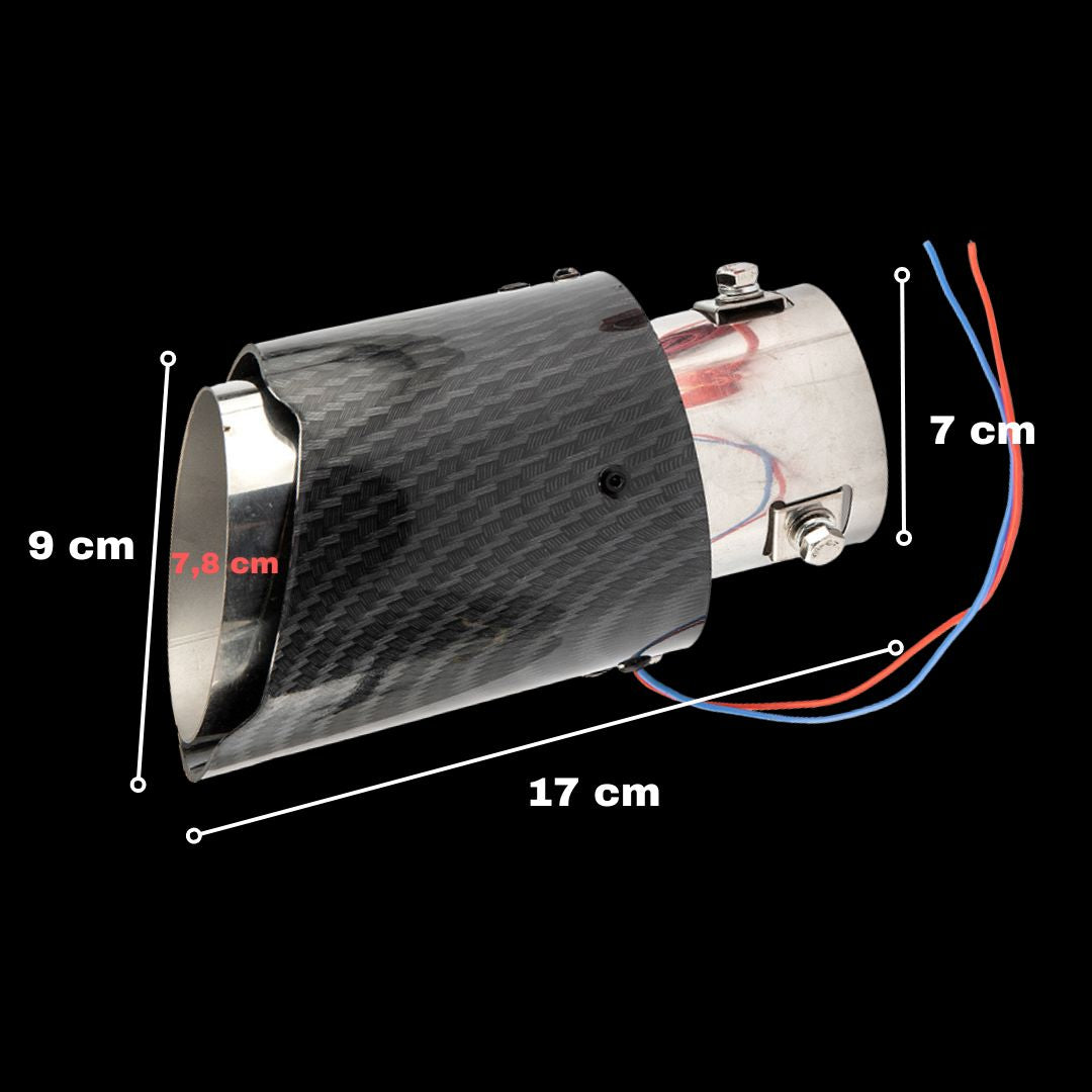 Tubo Escape LED dimensões e acabamento em fibra de carbono acessórios