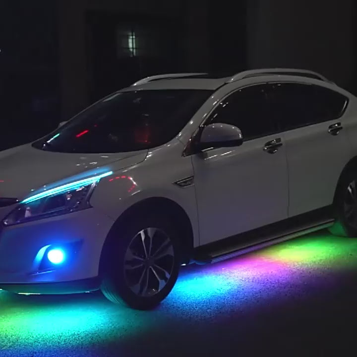 Underglow Rainbow arco-íris exemplo carro com várias cores iluminação por baixo